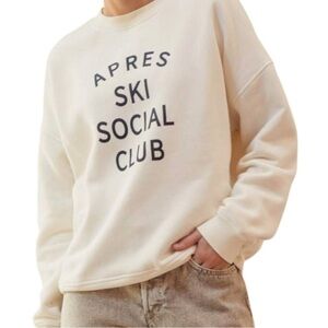 Aprés Ski Social Club Sweatshirt Cream Cozy Pullover Size L Lounge Crewneck